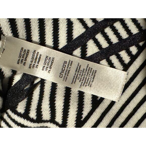 Chico's Natania Black/White Stripe asymmetrical Zip Up Cardigan Sweater size 12 - Picture 12 of 15
